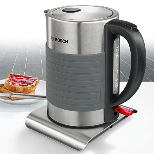 Bosch TWK7S05 Hervidor de agua de acero inoxidable y silicona antideslizante, 2200 W, capacidad de 1.7 litros