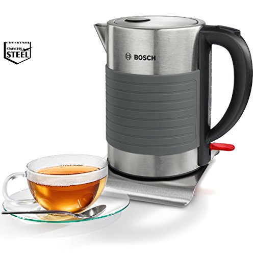 Bosch TWK7S05 Hervidor de agua de acero inoxidable y silicona antideslizante, 2200 W, capacidad de 1.7 litros