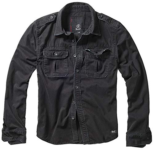 Brandit Vintage Shirt Longsleeve Camisa, Schwarz, M para Hombre