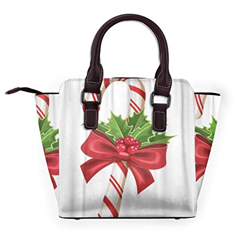 BROWCIN Verde Acebo Navidad Bastón de caramelo Rojo Cinta de vacaciones Arco Piruleta Caramelo Blanco Desmontable Moda Tendencia Bolso de las señoras Bolso de hombro