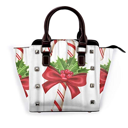 BROWCIN Verde Acebo Navidad Bastón de caramelo Rojo Cinta de vacaciones Arco Piruleta Caramelo Blanco Desmontable Moda Tendencia Bolso de las señoras Bolso de hombro