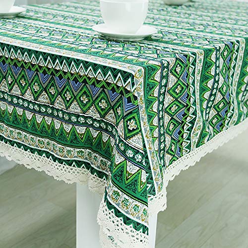 BSDK Bohemia impresión Mantel, Rectángulo algodón Mantel de Lino, Comer Mesa de café del Hotel Cubierta Banquetes Tela Cubierta de Polvo Mobiliario de Cocina,Verde,140 * 220cm