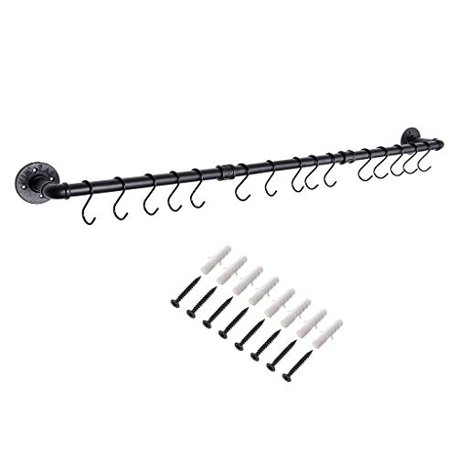 BSTKEY 120 cm Industrial Pipe Pan Pot Rack con 15 ganchos - Utensilios de cocina montado en la pared Organizador de perchas, tapa de utensilios de cocina Soporte para toallas