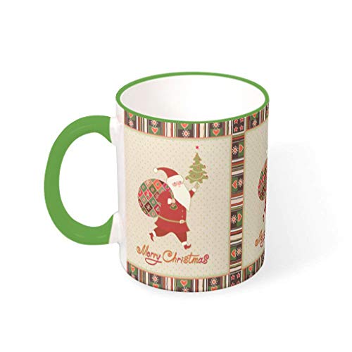 BTJC88 - Tazas de té con asa, diseño de flores de Navidad, 330 ml, color verde irlandés