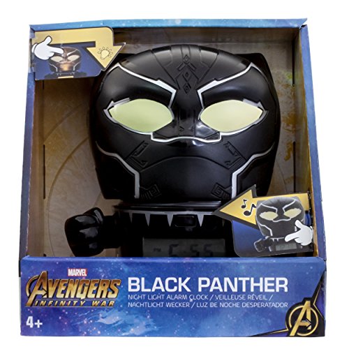 BulbBotz Despertador Infantil con Luz Nocturna de Black Panther de Vengadores, Negro, 11.5x15.3x16.5 cm, 2021449