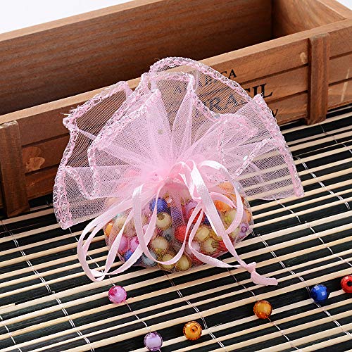 BUONDAC 100Pcs Bolsas Bolsitas Saquitos Organza Boda Diámetro 26cm para Joyas Regalo Recuerdo Arroz Confeti Detalles Invitados Boda Navidad Fiesta Bautizo con Cintas Rosa