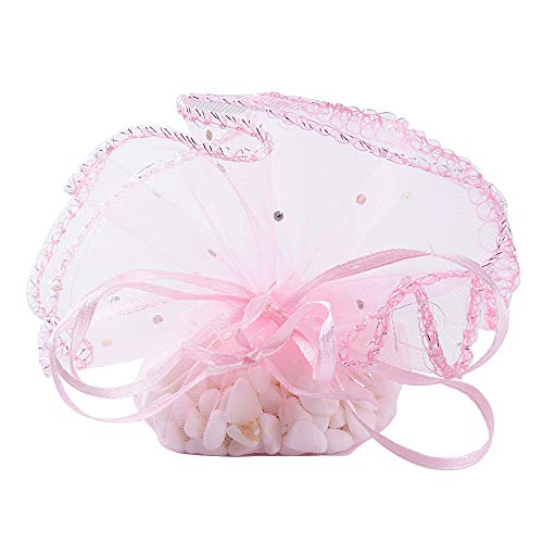 BUONDAC 100Pcs Bolsas Bolsitas Saquitos Organza Boda Diámetro 26cm para Joyas Regalo Recuerdo Arroz Confeti Detalles Invitados Boda Navidad Fiesta Bautizo con Cintas Rosa