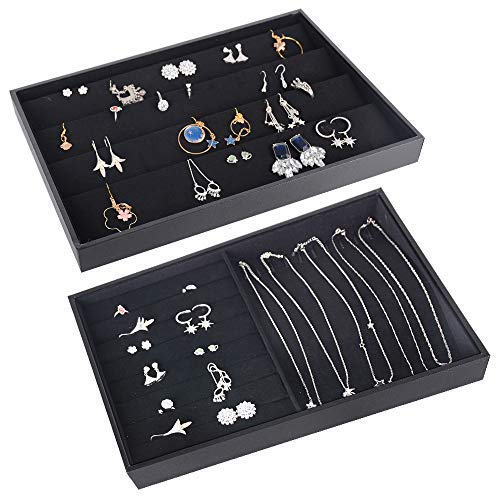 BUONDAC 2pcs Bandejas para Joyas Joyero Organizador Joyerías Caja Estuche de Almacenamiento para Joyas Anillos Pendientes Collares Aretes Bisutería Negro