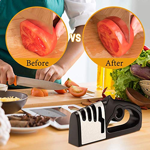 BYETOO Afilador de Cuchillos Profesional, 4 en 1 Knife Sharpener, Afilador Cuchillos Manuales de Cocina de 4 Etapas para Muchos Tipos de Cuchillos y Tijeras,Apto para Uso en Cocina y Exterior.