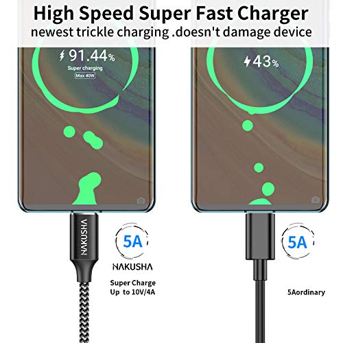 Cable USB C 5A[1M+1M],Cable USB Tipo C 40W Carga Rápida y Sincronización para Huawei P40,P40 Pro,P40 Pro+,P40 Lite,P30 Pro,P30,P20 Lite,P20,Mate 20 Pro,Mate30,Mate20 RS,nova5 Pro