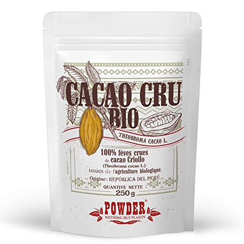 CACAO CRUDO ECOLÓGICO * Semillas de cacao 250 g * Antiinflamatorios, Antioxidantes, Cardiovascular (tensión) * Garantía de satisfacción o reembolso * Fabricado en Francia