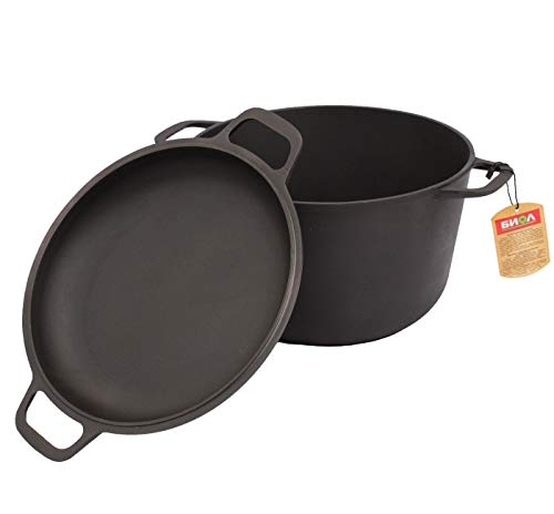 Cacerola de hierro fundido Kazán, diámetro de 20, 22 o 26 cm, con sartén de tapa, para inducción, hierro fundido, Ø 26 cm 6 Liter