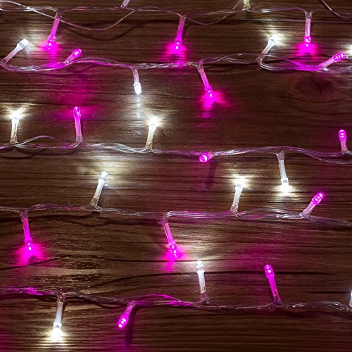 Cadena de Luces WISD 13M 200 LED Guirnalda de Luz Impermeable con 8 Modos y Función de Memoria, Luces de Navidad de Dos Colores, Navidad Fiestas Boda Jardín Dormitorio (Rosado + Blanco)