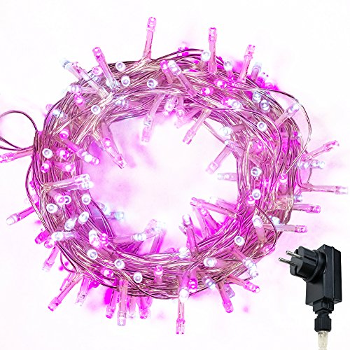 Cadena de Luces WISD 13M 200 LED Guirnalda de Luz Impermeable con 8 Modos y Función de Memoria, Luces de Navidad de Dos Colores, Navidad Fiestas Boda Jardín Dormitorio (Rosado + Blanco)