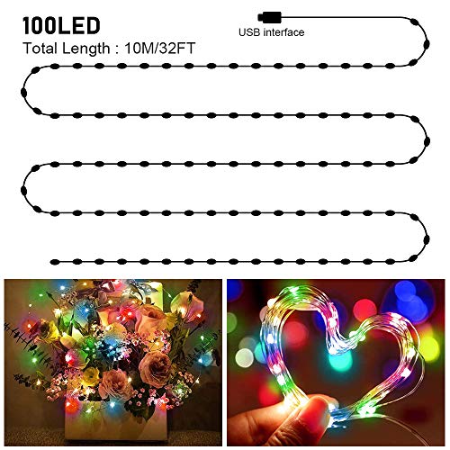 Cadena de Luces,Guirnalda de Luces con 16 Modos,Luces LED Multicolores,Guirnalda Luces LED USB,10m 100 LEDs Guirnalda de Luces con Control Remoto y USB,para Carnaval,Casa,Navidad,Boda,Halloween