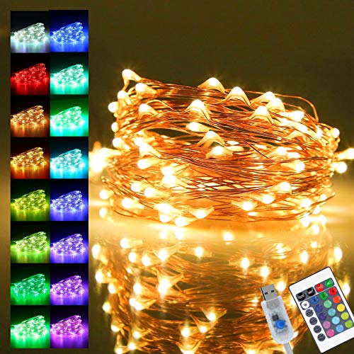 Cadena de Luces,Guirnalda de Luces con 16 Modos,Luces LED Multicolores,Guirnalda Luces LED USB,10m 100 LEDs Guirnalda de Luces con Control Remoto y USB,para Carnaval,Casa,Navidad,Boda,Halloween