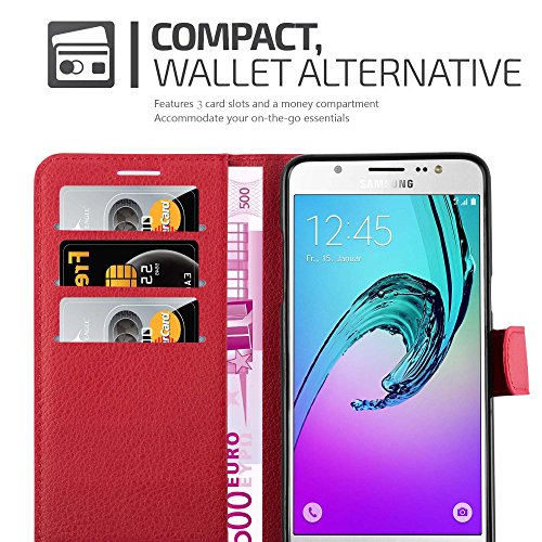 Cadorabo Funda Libro para Samsung Galaxy J5 2016 en Rojo CARMÍN - Cubierta Proteccíon con Cierre Magnético, Tarjetero y Función de Suporte - Etui Case Cover Carcasa