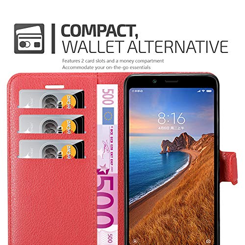 Cadorabo Funda Libro para Xiaomi RedMi 7A en Rojo CARMÍN - Cubierta Proteccíon con Cierre Magnético, Tarjetero y Función de Suporte - Etui Case Cover Carcasa