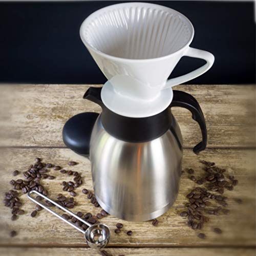 Caffe Italia Filtro de café Permanente para cafetera - Filtro Manual de café para 2-4 Tazas - Filtro de café de Porcelana - Filtro Duradero para bolsitas de Filtro de café del tamaño 4 - Color Blanco