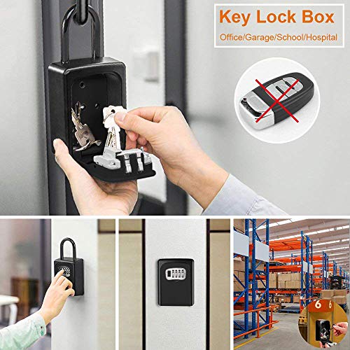 Caja de Cerradura con Llave Montado en la Pared Clave Caja con Candado de 4 Dígitos Combinación de Bloqueo Exterior e Interior Seguridad Llave Storage (Negro)