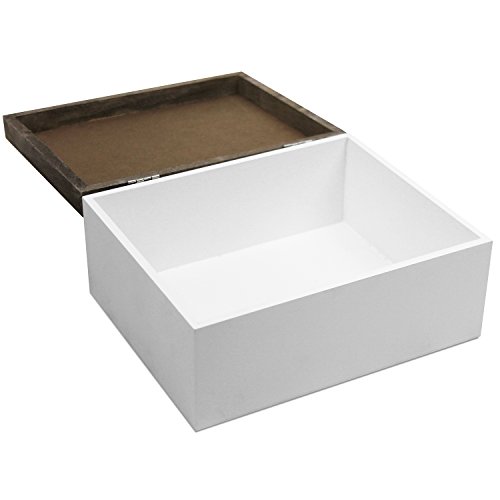 Caja de madera con tapa, 22 x 18 x 10 cm, marrón/blanca