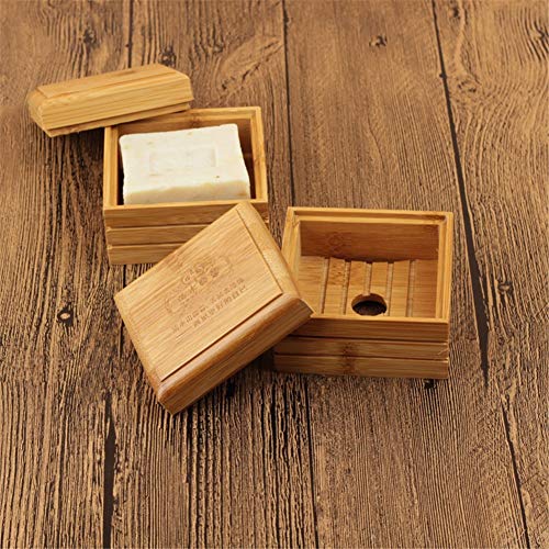 Cajas de jabón LouisaYork, jaboneras de madera con tapas, 2 piezas de jabón de bambú natural para cocina y baño