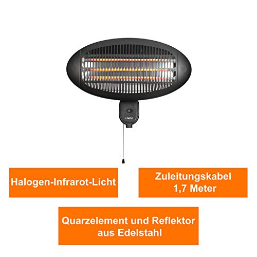 Calefactor de infrarrojos para terraza o exterior, calefactor eléctrico para terraza (calefacción por infrarrojos, montaje en pared y techo con interruptor, 3 niveles de calefacción)