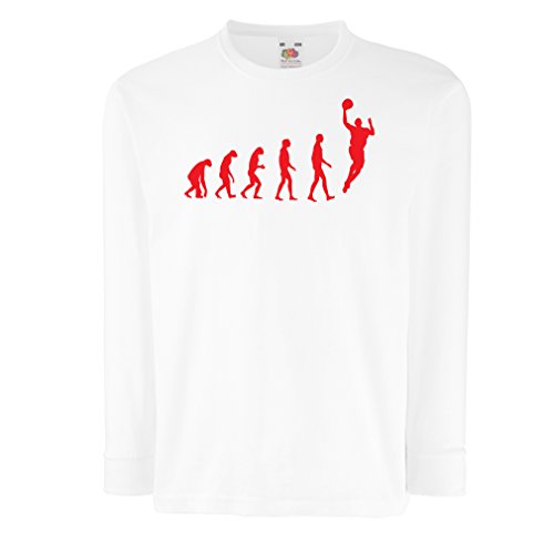 Camisetas de Manga Larga para Niño evolución de Baloncesto - Canasta de la Calle, me Encanta Este Juego, Gran Fan de Regalo (9-11 Years Blanco Rojo)