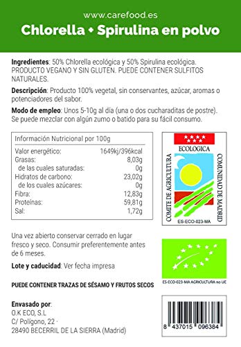 carefood Chlorella + Spirulina en polvo orgánica - 125 G