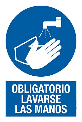 Cartel resistente PVC - OBLIGATORIO LAVARSE LAS MANOS - Señaletica COVID 19 - Señaletica de aviso - ideal para colgar y advertir