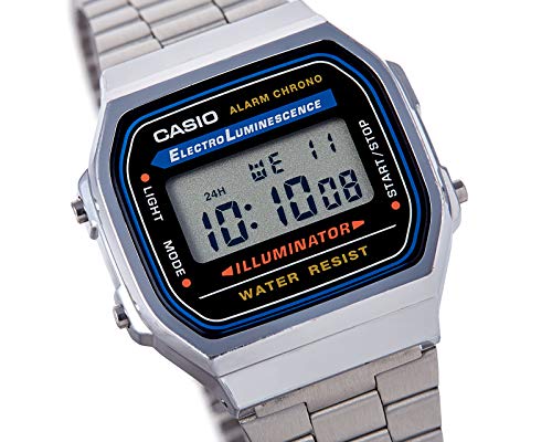 Casio Collection A168WA-1YES, Reloj Rectangular, Unisex, Plateado