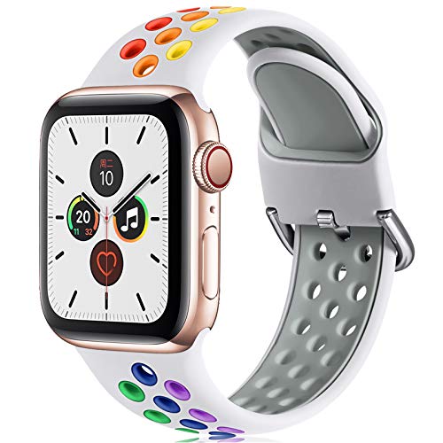 CeMiKa Correa Compatible con Apple Watch Correa 38mm 40mm 42mm 44mm, Suave Silicona Deporte Correa con Compatible con Apple Watch SE/iWatch Series 6 5 4 3 2 1, 38mm/40mm-S/M, Blanco/Colorido