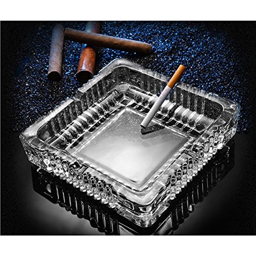 Cenicero de Vidrio, Grande Cenicero para Cigarrillos,cenicero grande de vidrio cuadrado eniceros grandes para fumadores Decoración de restaurante interior y exterior(18x18CM)