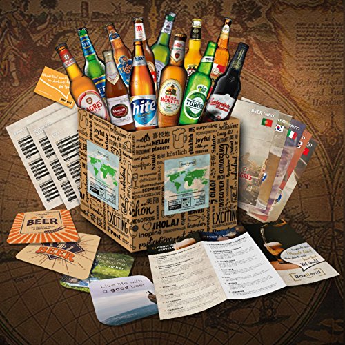 "CERVEZAS DEL MUNDO" Original caja de regalo con las 12 mejores cervezas del mundo - El mejor detalle para un amigo, novio, hermano, padre o abuelo