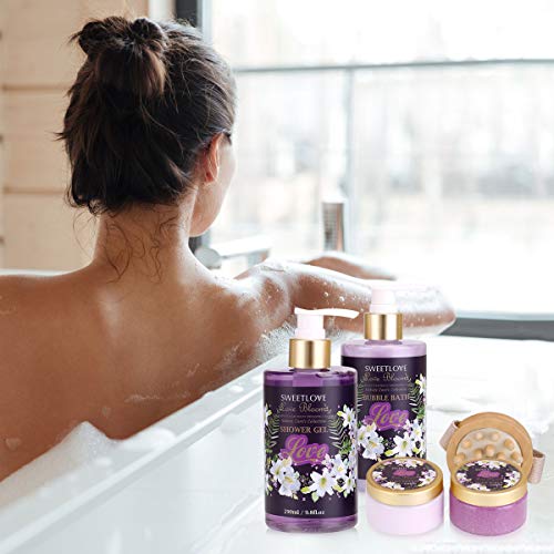 Cesta de regalo de spa para mujeres, set de regalo de baño y cuerpo para ella, 8 piezas de lujo, aroma de lirio y lila, el mejor regalo para el día de la madre, cumpleaños, Navidad