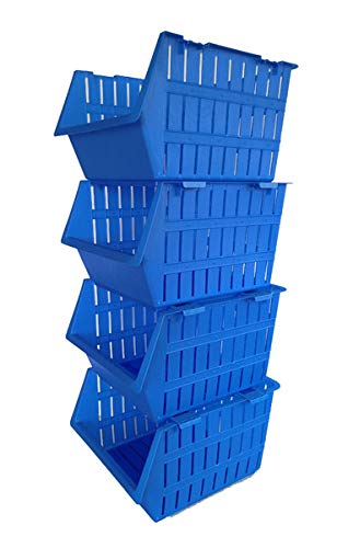 Cestas apilables de plástico Caja de Apilamiento Grandes Almacenamiento Fruta Vegetales Set 4 Unidades (Azul)