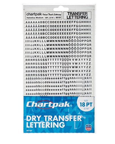 Chartpak seco transferencia Letras y números, fuente Helvetica Font, 1521 per Pack (00100), color negro 18PT