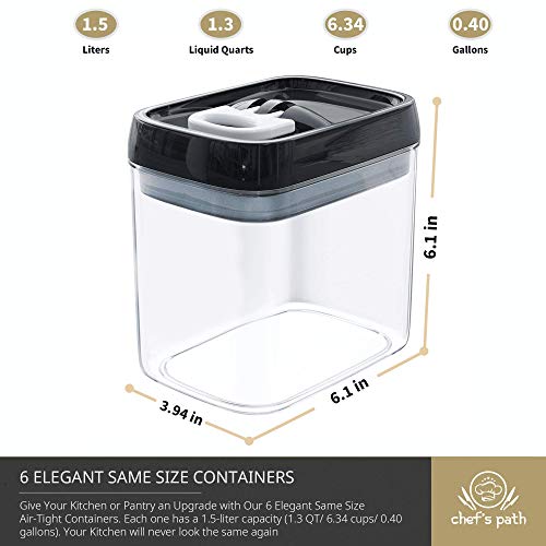 Chef's Path Botes Cocina Almacenaje Alimentario Hermético – 10 Etiquetas + Rotulador – Botes Cocina y Despensa – Táper Plástico Transparente con Tapes Duraderos (6 Piezas – 1,5 L)