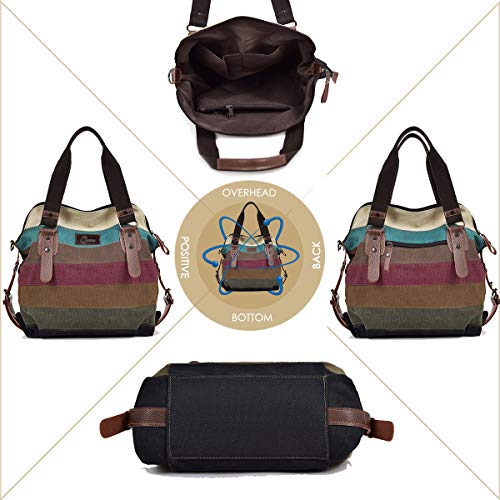 CHEREEKI Bolsos de Mujer, Bolsos Totes para Mujer Bolso Shopper de Mujer Multicolor Rayas Lona Bolso Bandolera Bolso Totalizador