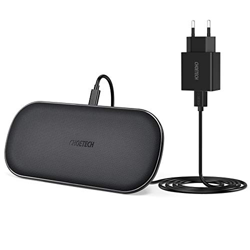 CHOETECH Cargador Inalámbrico Doble,con Cargador 3.0 Fast Wireless Charger Qi 5 Bobinas para Airpods 2,7.5W iPhone 11/11 Pro/11 Pro MAX/XR/XS MAX/XS/X/8/8 Plus,10W S10/S9/S8 y 5W Teléfonos Qi-Enabled