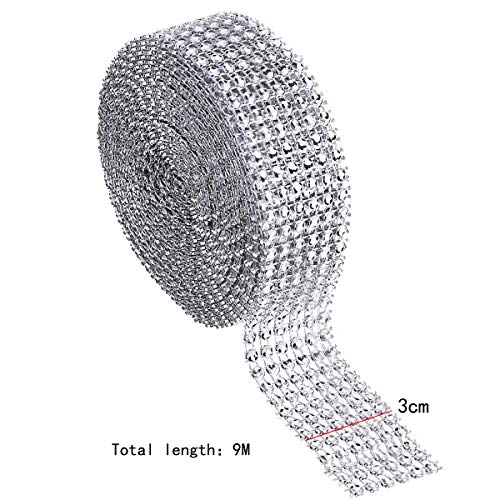 Cinta de diamantes de imitación, 6 filas, 10 yardas, cinta de malla brillante