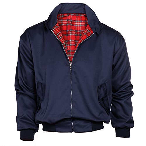 CLÁSICO HOMBRE VINTAGE AÑOS 1970 BOMBER HARRINGTON RETRO TRENDY TOP CHAQUETA PARA PATINETE - sintético, Azul marino, 35% algodón 65% poliéster, hombre, Grande