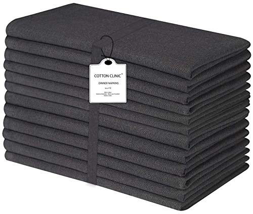 Clinica de algodon Paquete de 12 Servilletas de Tela, Servilletas de Algodón, Suave y Cómoda, Calidad de Hotel Duradera, para Boda, Eventos y Uso Doméstico Regular 44 x 44 cm Negro