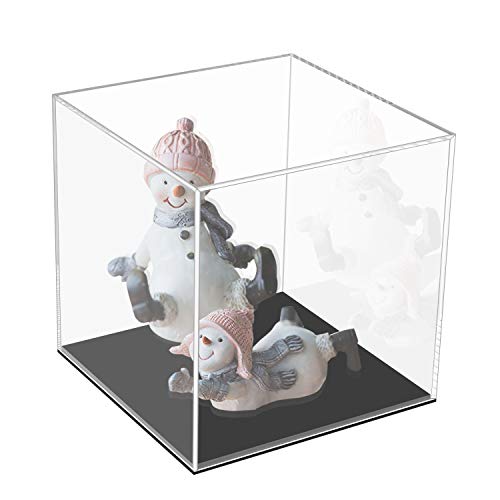 Cliselda Caja expositora de acrílico transparente con base negra, organizador de cubos de encimera, soporte elevador a prueba de polvo para figuras de acción, juguetes coleccionables (15 x 15 x 15 cm)