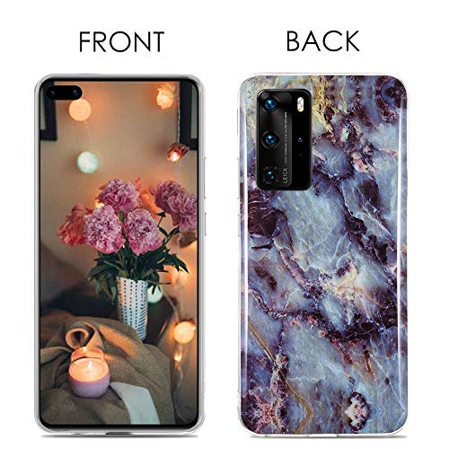 CLM-Tech Funda 3X Compatible con Huawei P40 Pro, Silicona TPU Case Cover Carcasa 3 Pack, Mármol Negro Blanco Multicolor