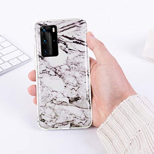 CLM-Tech Funda 3X Compatible con Huawei P40 Pro, Silicona TPU Case Cover Carcasa 3 Pack, Mármol Negro Blanco Multicolor