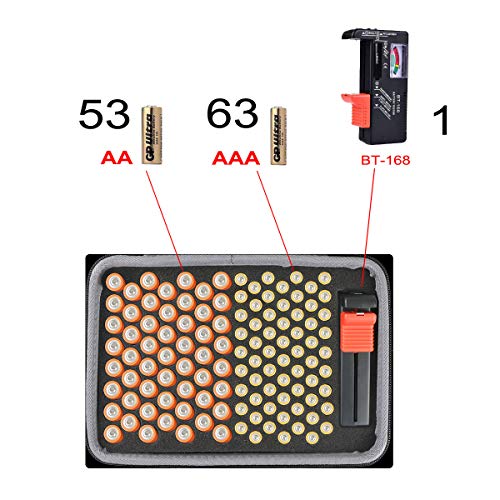 co2CREA Funda para Organizador de Batería, Caja Organizadora de Pilas Dura con Capacidad para 53 Pilas AA AAA CD9V Caja de Pilas con Comprobador Digital de Batería BT-168D (Caja pequeña, con Tester)