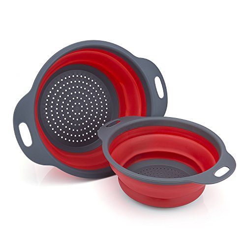 Coladores Cocina, Diealles Cocina Plegable Colador de Silicona Colador Plegable Cesta de Frutas Lavado Escurridor para Cocina Uso Doméstico (Rojo)