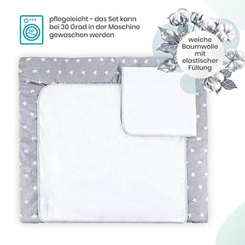 colchon cambiador bebe impermeable - espuma cambiador bebe cambiador de viaje Incluye dos intercambiable esteras de muselina chica chico gris - blanco 85x75 cm