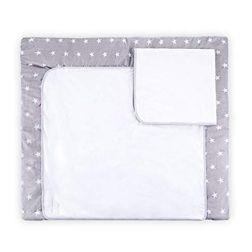 colchon cambiador bebe impermeable - espuma cambiador bebe cambiador de viaje Incluye dos intercambiable esteras de muselina chica chico gris - blanco 85x75 cm